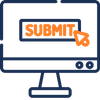 A graphic of a computer screen with the word "submit" in orange in the middle. A computer cursor sits over the bottom left corner