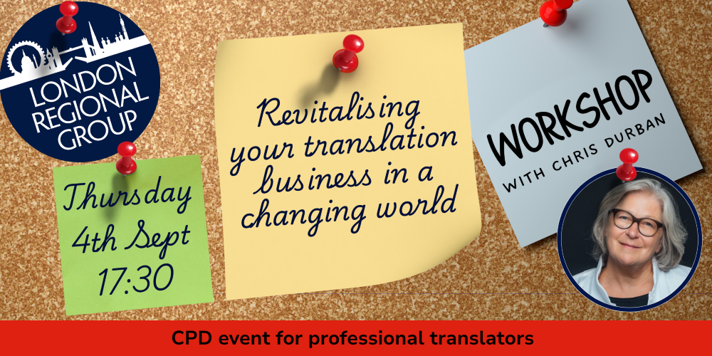 This image shows a promotional flyer for a professional development event pinned to a cork board with red push pins. 