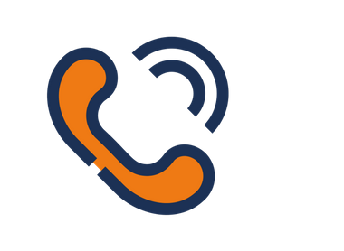 Image of an orange stylized telephone with two semi-circle lines to indicate it is ringing 