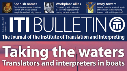 ITI Bulletin magazine cover showing a sailing boat on a body of water at sunset 