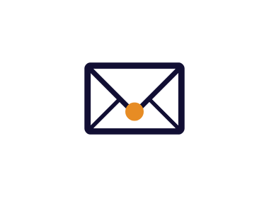 A dark blue envelope with an orange circle on it to denote a wax seal 