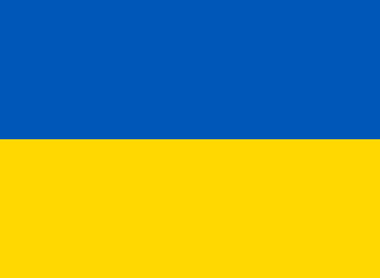 Image of the flag of Ukraine, which is a blue horizontal rectangle over a yellow horizontal rectangle. 